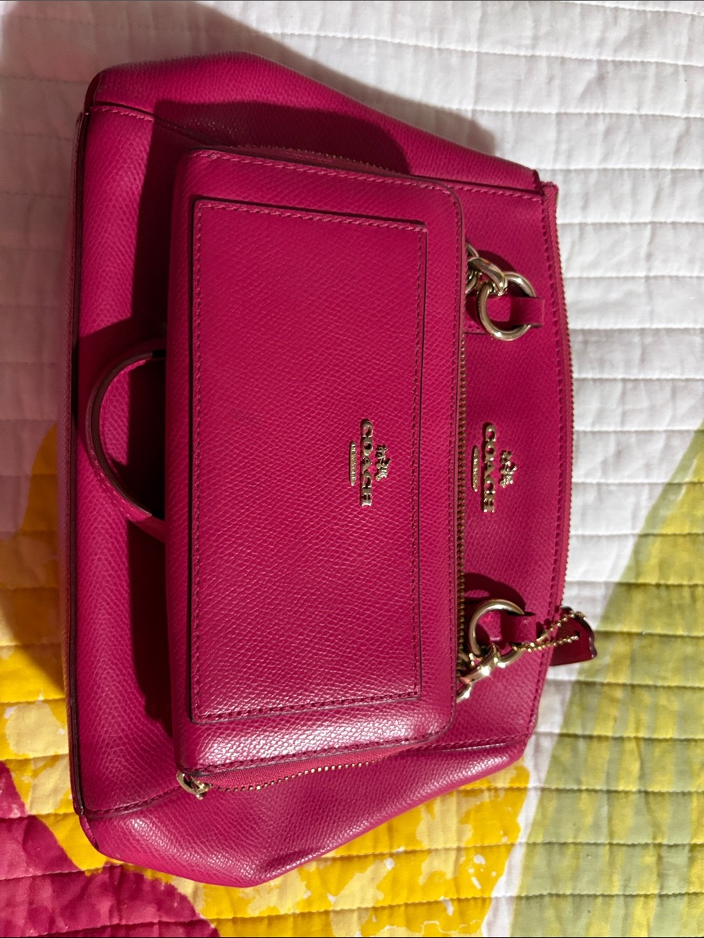Coach Hot Pink Leather Satchel with Matching Wallet